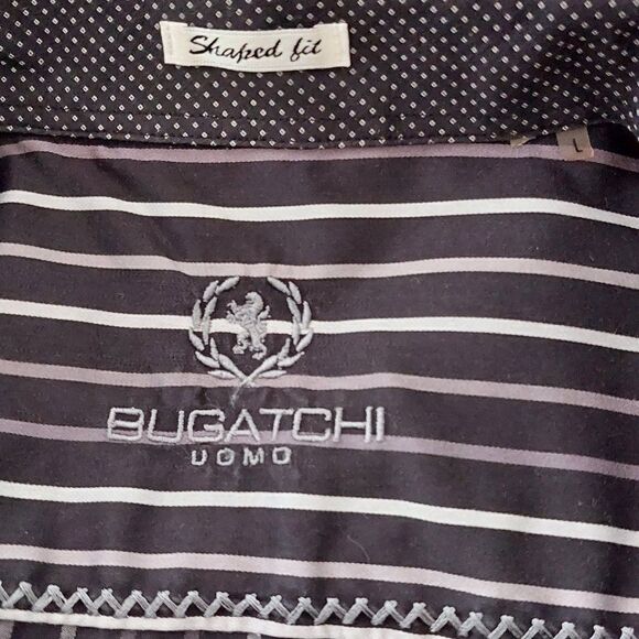Bugatchi Size Large Shaped Fit 100% Cotton Striped Shirt - Picture 4 of 4